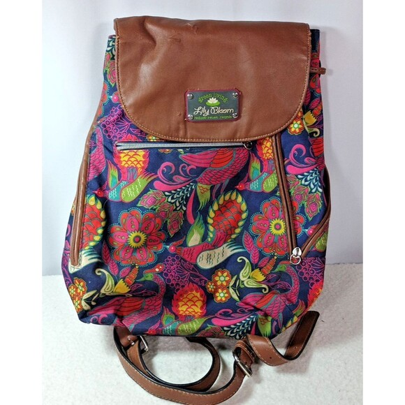 Lily Bloom Backpack Peacock Floral Print Eco-Friendly Recycled Materials - Picture 1 of 16